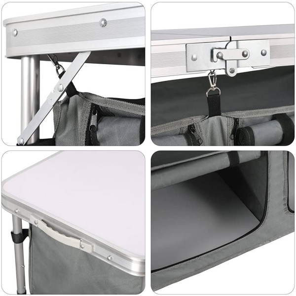 Rootz justerbart campingbord - Bärbart hopfällbart bord - Utomhusmatbord - Justerbart i höjdled, integrerad förvaring, enkelt underhåll - 47 cm x (62