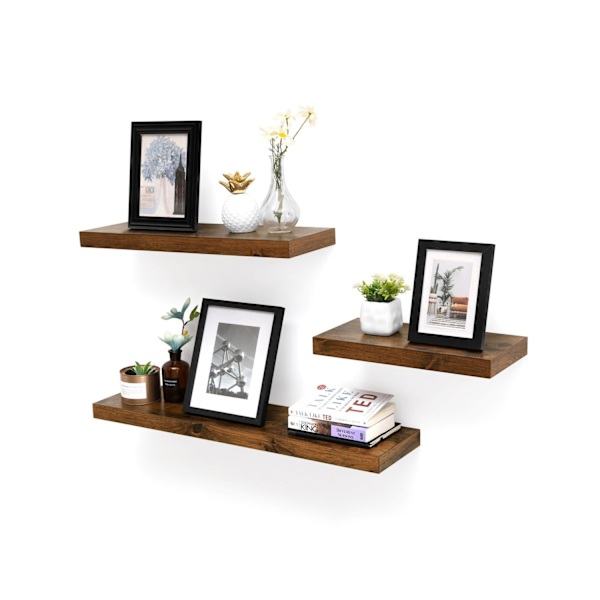 Rootz Rustik Brun Flytande Hylla - Vägghylla - Dekorativ hylla - E1 Class MDF-paneler - Stabil montering - 80cm x 20cm x 3,8cm