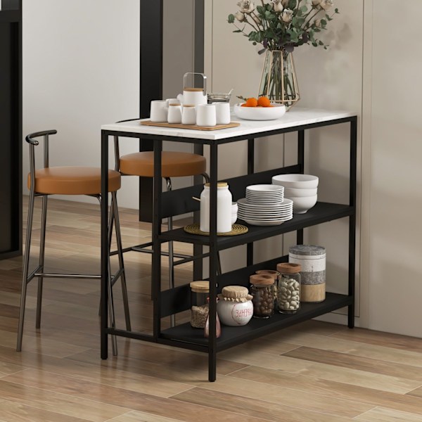 Rootz Modern Kitchen Island - Kitchen Cart - Kitchen Storage - Robust Black Steel & MDF - 100W X 50D X 90H CM