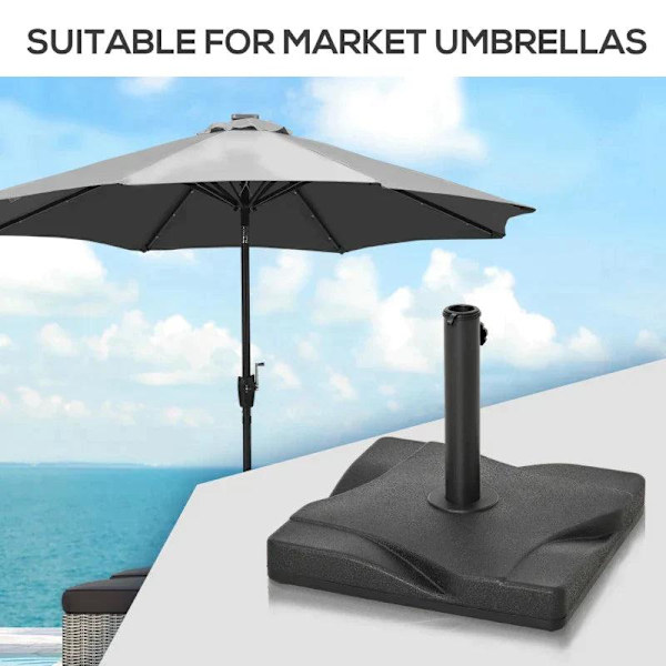 Rootz Parasolstativ - Parasolfod - 20 kg Parasolstativ til parasol - Parasolstænger - Parasolstativ til have - Balkon - Cement - Sort - 41,5 x 41,5