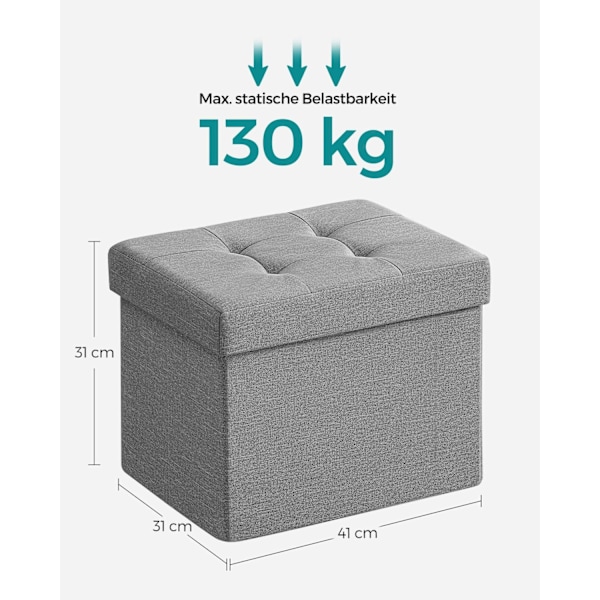 Rootz-sædebrystopbevaring Ottoman - Fodstøtte - Opbevaringsbænk - Holdbar imiteret linned - 31 cm x 41 cm x 31 cm