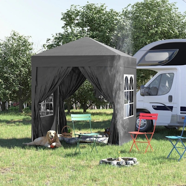 Rootz Folding Gazebo - Öltält - 4 avtagbara sidoväggar - 2 fönster - Metallram - Svart - 2 x 2m