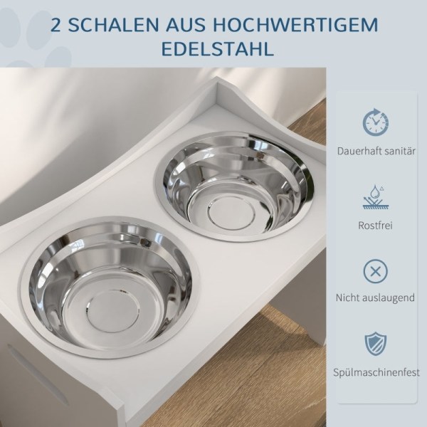 Rootz PawHut justerbar foderstation - Holdbar foder til kæledyr - Stilfuldt hundeskålstativ - Ergonomisk design - Nem at rengøre - 54 cm x 31,5 cm x 4