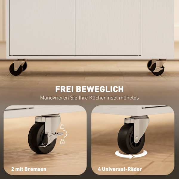 Rootz Kitchen Cart with Drawer - Mobile Storage - Versatile Trolley - Justerbara hyllor - 82 x 38 x 86,5 cm - Vit och brunt