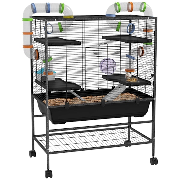 Rootz Hamster Cage putkilla - Jyrsijätalo - Pienin eläinten elinympäristö - Liikunta hauskaa - 109 cm x 82 cm x 46 cm, musta