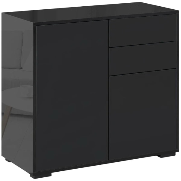 Rootz Ståskab - Skænk Kommode - Moderne Stil - 2 Skuffer - 2 Skabe - Spånplade - Sort - 79W x 36D x 74H cm
