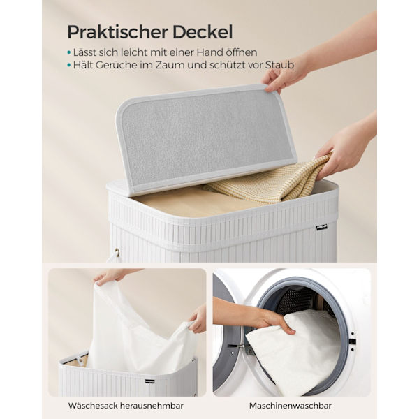 Rootz Bamboo Clothing Hamper - Pyykkikori - Pyykin järjestäjä - Kevyt - 31,5 cm x 42,5 cm x 61 cm