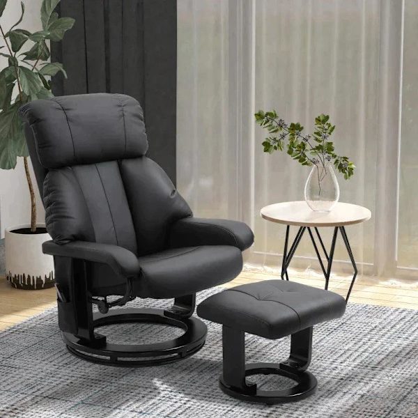 Rootz afslapningsstol med liggefunktion - Massagestol - Tv-stol - Liggestol - Ergonomisk stol - Lænestol med skammel - Sort - 76 x 80 x 102 cm