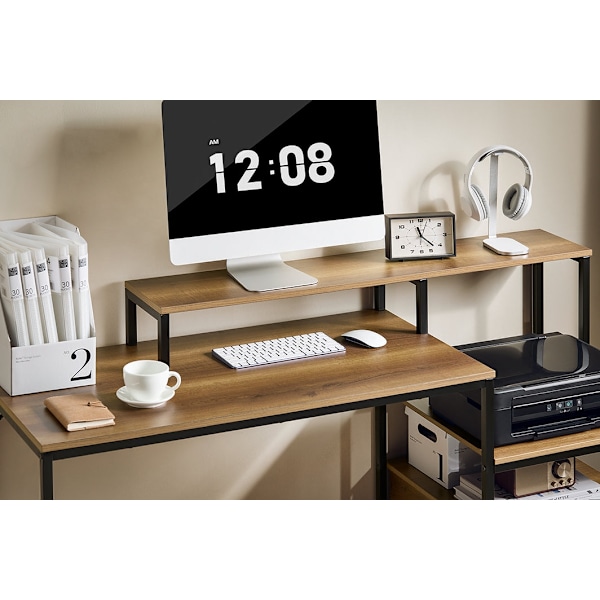 Rootz Desk Study Table - Workstation - Office Desk - Ample Storage - 143x90x50 cm - Metal Frame - Brown Black Painted