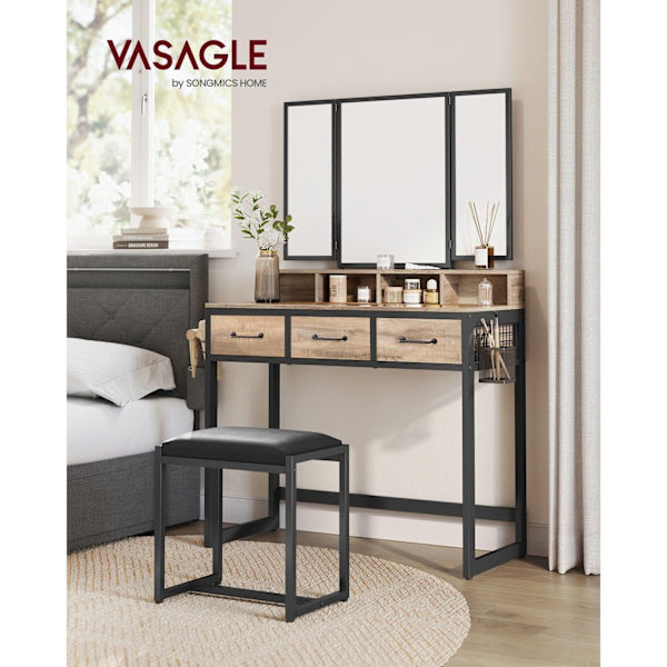 Rootz Sminkbord - Sminkbord - Spånskivakonstruktion - Ek brun-svart finish - Modern Glam Style - 40cm x 90cm x 141cm