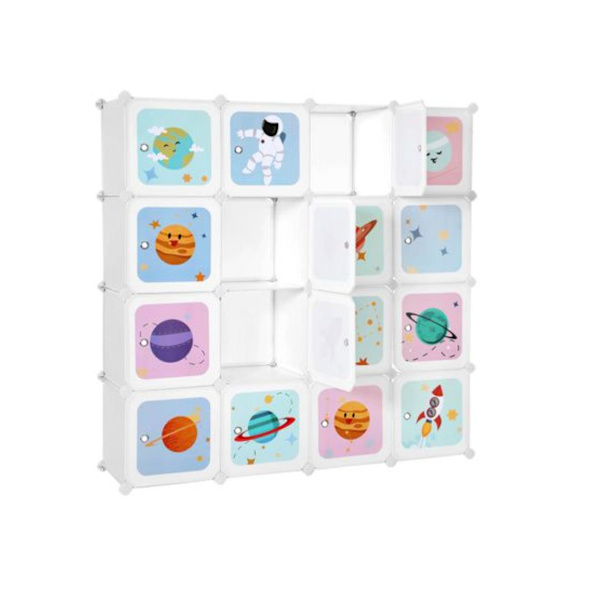 Rootz Opbevaringsbokse - Opbevaringsskab - Børneværelse - 16 terninger - Plast - Hvid - Legefuldt design - 123 x 31 x 123 cm