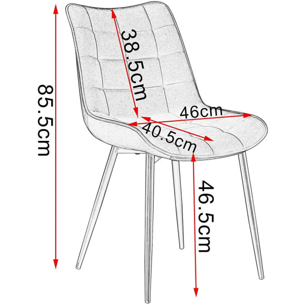 Rootz Set med 4 matstolar - Sammetsstolar - Metallbenstolar - Slitstark & ​​ergonomisk design - Golvskydd - 46 x 40,5 cm Sitsstorlek