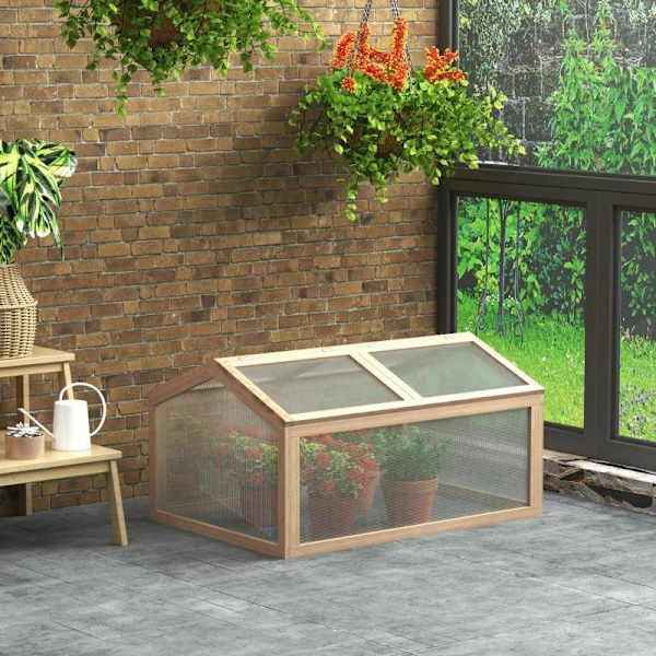 Rootz Greenhouse - Växtbädd med täcke - Kallram Växthus - Trä Och Polykarbonat - Väderbeständig - Naturlig - 102 x 71 x 53 cm