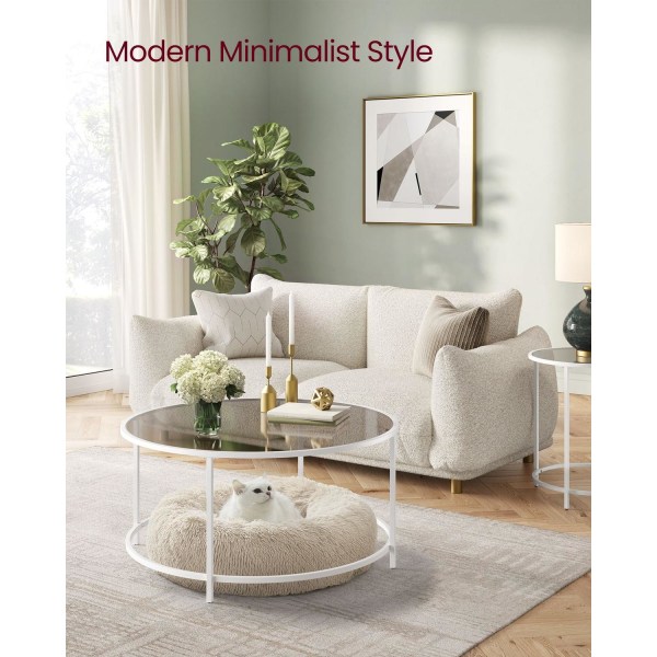 Rootz soffbord i glas - Runt bord - Stålstomme - Skiva i härdat glas - Pärlvit-skiffergrå - 84 cm x 45,5 cm - Lätt - Robust - Enkel montering