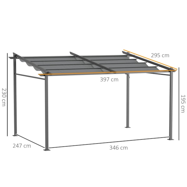 Rootzin tummanharmaa pergola - Terassi katto - sisäänvedettävä katos - aurinko ja sävy - 3,97 m x 2,95m x 2,3m