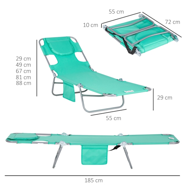 Rootz Garden Lying Pect Chair - Massage Lounger - Folding Sunbed - Polstret ansigtsåbning - 185 cm x 55 cm x 29 cm