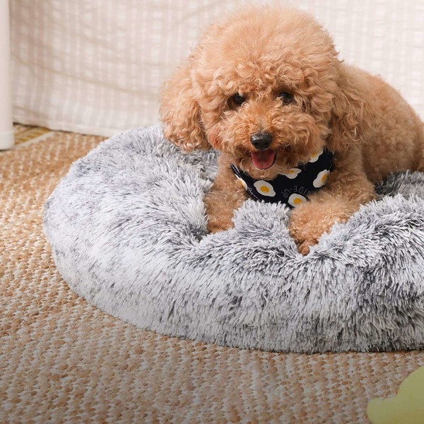 Rootz Donut Hundeseng - Pet Sofa - Memory Foam Seng - Plysmateriale - Komfortabel og holdbar - 60 cm x 20 cm - Grå
