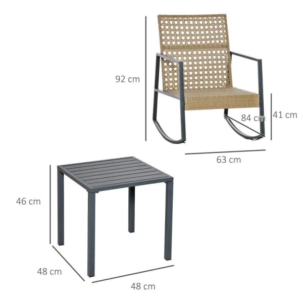 Rootz Rattan keinutuoli - 3-osainen bistrosetti - 2 tuolia 1 pöy