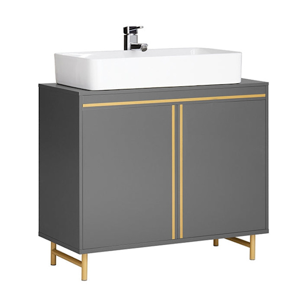 Rootz Modern Vask Underskab - Badeværelsesvask - Opbevaringsorganisator - Stilfuld grå og guld finish - Rummeligt interiør - Nem montering - 75 cm x 6