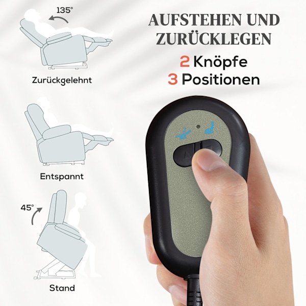 Rootz Electric Riser Stol - hvilestol - massagestol - fløjlsstof for optimal komfort - 101W x 93d x 104H cm