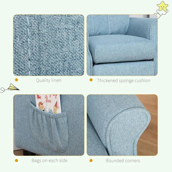 Rootz Barnsoffa - Barnsoffa - Barnsoffa - Barnfåtölj - Blå - 58 x 53 x 70 cm