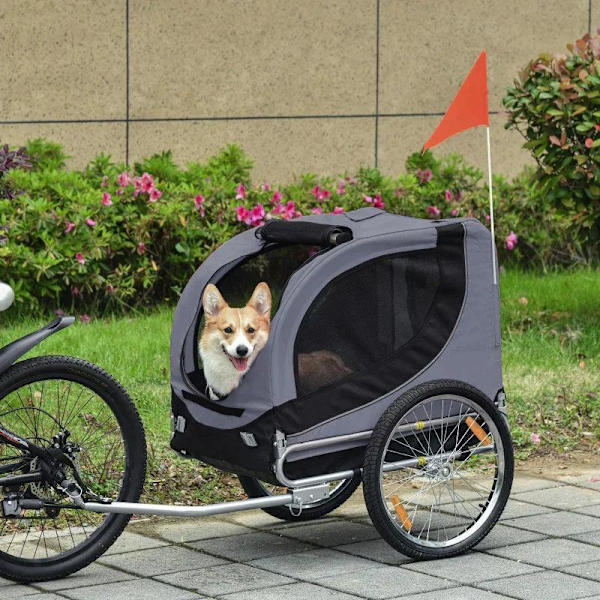 Rootz Cykelsläp för husdjur - Cykelsläp - Hundsläp - Fällbar - Universaldrag - Släp - Stål/Polyester - Grå/Svart - 130 X 73 X 90cm