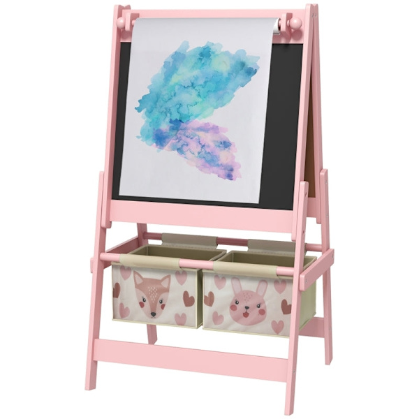 Rootz 3-in-1 lasten maalausteline - Lasten taideasema - Creative Play Board - Liitutaulu, Valkotaulu, Paperirulla - Säilytyskorit - 54 cm x 46,5 cm x