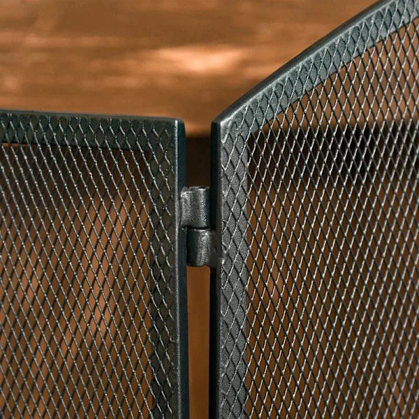 Rootz Pejseskærm - Pejsebeskyttelse - Gittergnistbeskyttelse - Foldet tredelt design - Metal - Sort - 128 x 2 x 76,5 cm