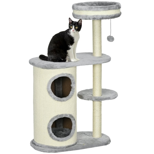 Rootz Cat Climbing Tree - Skrapstolpe - Cat Tree Tower - Cat Activity Center - Plysch - Sisal Rep - Underhållning - 59cm x 35cm x 100cm