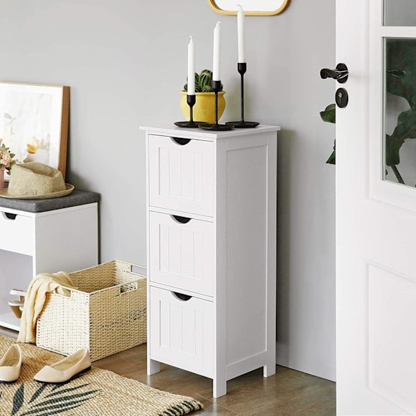 Rootz Opbevaringsskab - Badeværelsesskab - Kommode - 3 skuffer - Hvid - Stående skab - MDF - 32 x 30 x 81 cm