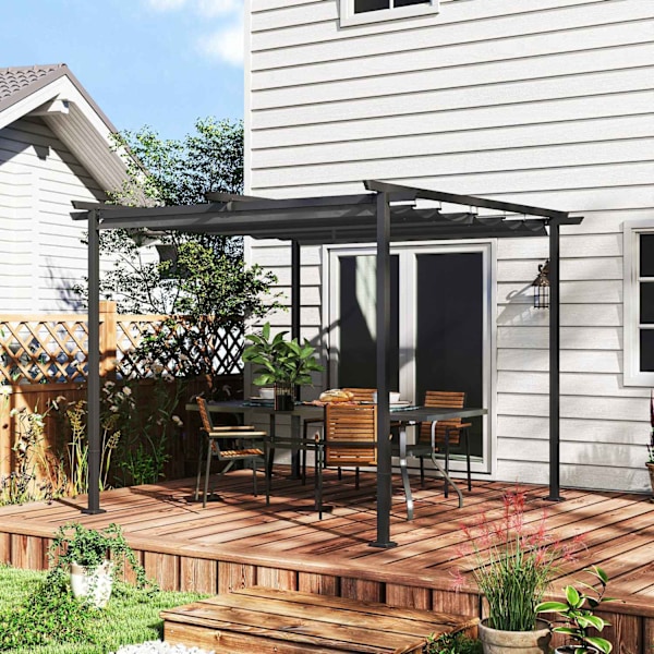 Rootz 3x3m Garden Pergola - Utomhus Gazebo - Infällbar tak - UPF30+ skydd - 300 cm x 300 cm x 227 cm