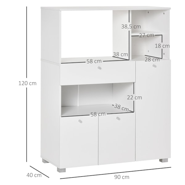 Rootz Kitchen Microwave Cabinet - Opbevaringsbuffet - Køkkenskaber - rigelig opbevaring - 90L x 40W x 120H cm