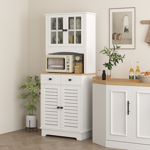 Rootz Kitchen Cabinet med glasdøre - Opbevaring af opvask - Spisestueskab - rigelig opbevaring - 68 x 39,5 x 170 cm, hvidbrun