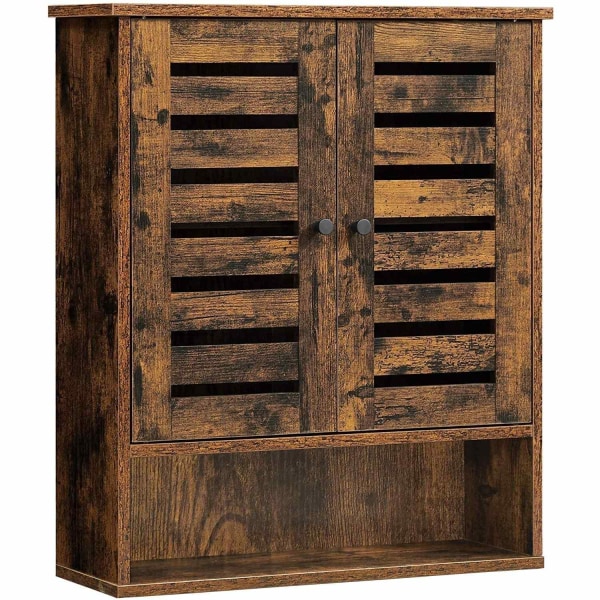 Rootz Seinäkaappi - Kylpyhuonekaappi - Säilytyskaappi - 2 ovea - 1 avoin lokero - Ruskea - Käsitelty puu - Teollisuus - 60 x 20 x 70 cm