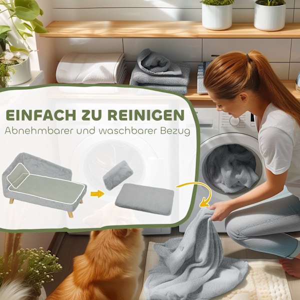 Rootz Dog Sofa - Pet Couch - Caninsäte - Mjuk plyschkomfort - 70 x 42,5 x 38,5 cm grå