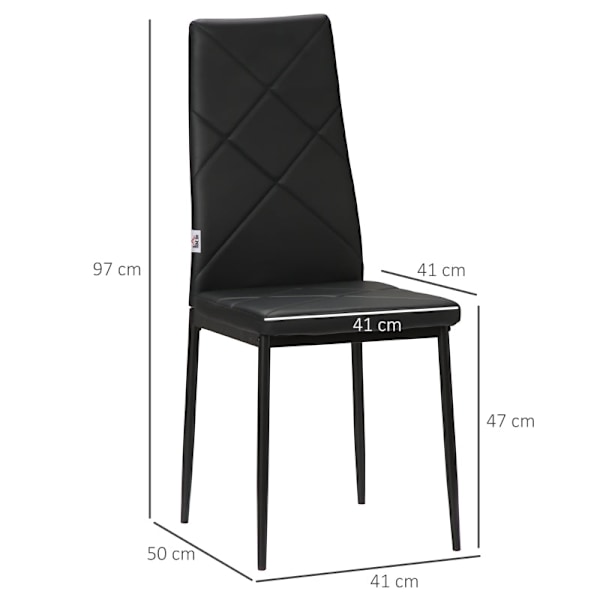 Rootz Set med 4 matsalsstolar - Köksstolar - Modern design - Optimalt stöd - Maximal komfort - Hållbar och robust - 41cm x 50cm x 97cm - Svart