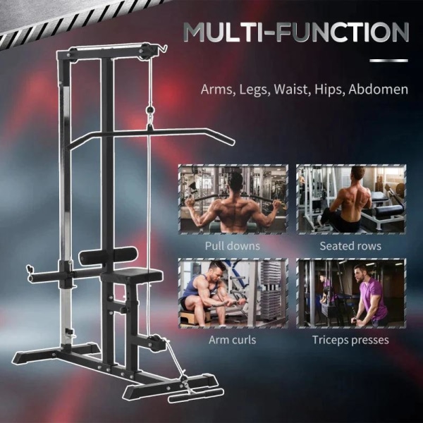 Rootz Multigym Med Remskiva - Justerbar sits och multipelkabel - Träningsenhet för hemma - Fitness - Stål - Svart - 107 x 120 x 190 cm