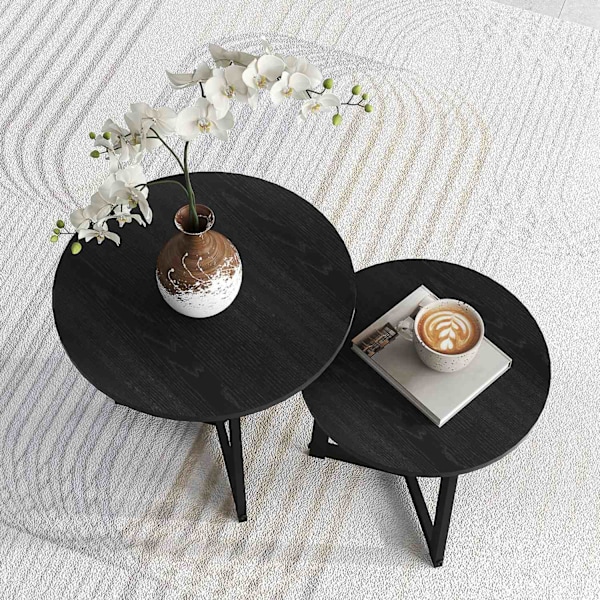 Rootz Moderne sofabord sæt på 2 - sofaborde - hekkeborde - Rumbesparende design - Ø48 x 45 timer cm, Ø40 x 40H cm - Skrabebestandig