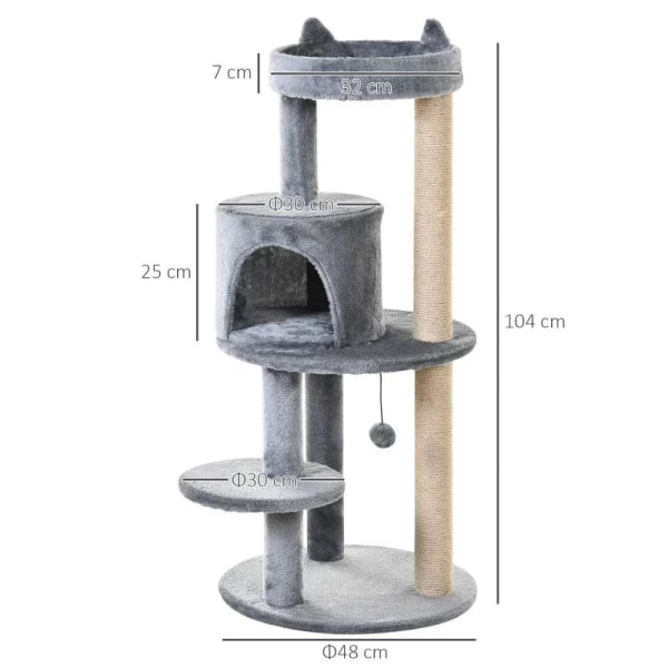 Rootz Cat Tree - Cat Activity Tree - Skrapstolpar - Cat Cave - Cat House - Grå - 48x48x104 cm