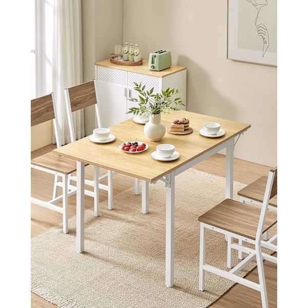 Rootz spisebord til 2-4 personer - Naturlig egefarve - Skyhvid - Spånpladestål - 78 cm x 120 cm x 76,2 cm - Bærbart foldbart bord