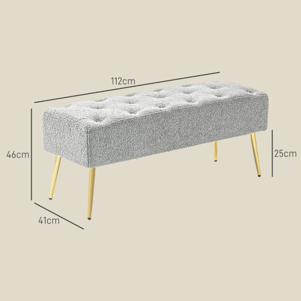 Rootz Modern sengebænk - vinduessæde - spisestuebænk - imiteret lammeuld - tyk polstring - 112 cm x 41 cm x 46 cm