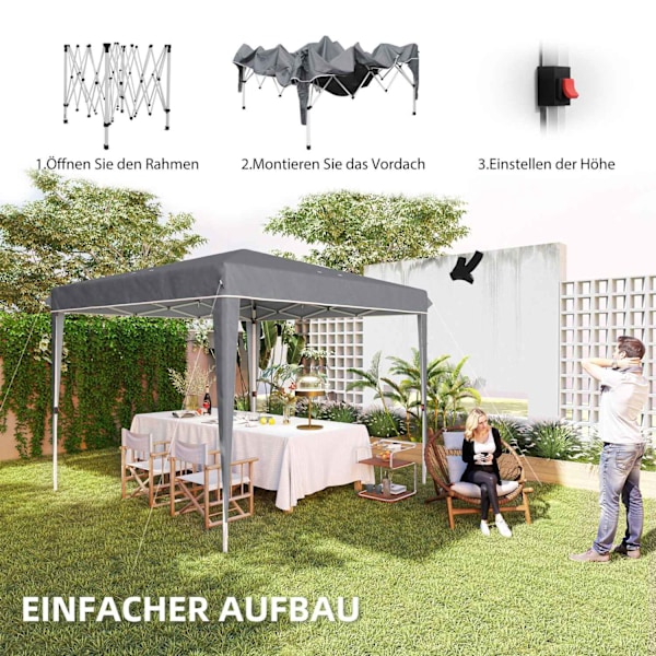 Rootz 3x3m Pop Up Gazebo - Garden Tent - Outdoor Pavilion - UPF50+ Sun Protection - 300 cm x 300 cm x 273 cm - Bärbar med bärväska