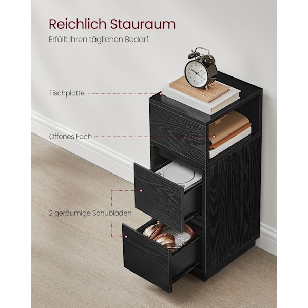 Rootz Ebony Black Sengebordssæt - Natbord - Skuffekommode - Spånplade, MDF - Maks. belastning 45,4 kg - 30 cm x 25 cm x 65 cm