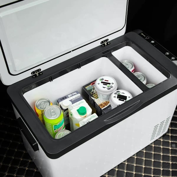Rootz bilkøleboks - 30L med LCD-skærm - Kompressor - Bilkøleskab - El-bådcamper - Rejser - 12/24V DC og 110-240V AC - Hvid - 61L x 32W x 40H cm