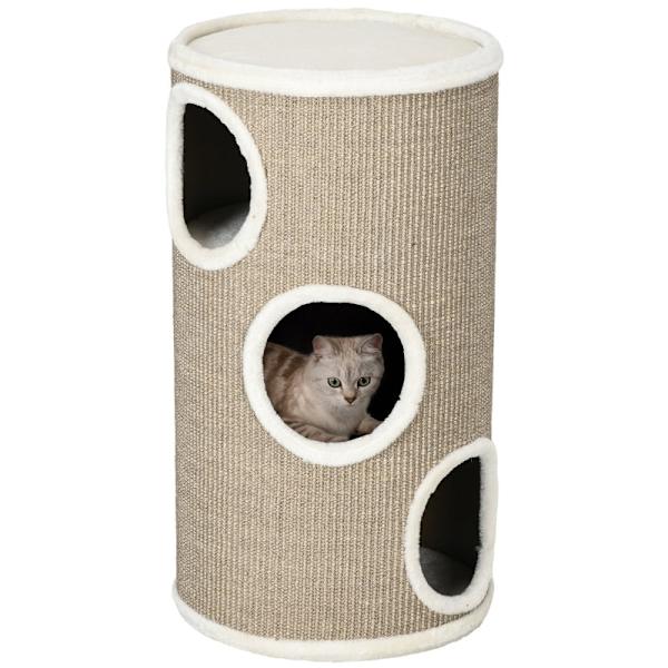 Rootz Cat Scratching Barrel - Kitty Condo - Cat Tree - Mjuk plysch - Sisal Rope - Sleep Cave - 38cm x 70cm - Brun