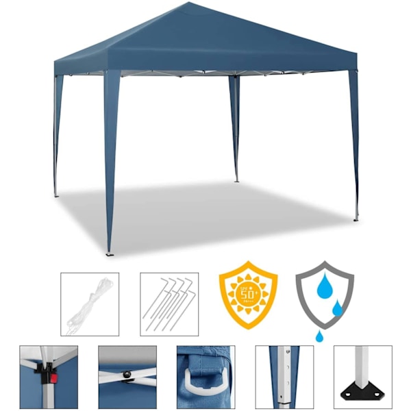Rootz Gazebo Pop-Up-tält - Vattentät pagod - Solskyddstak - Robust och stabil, UV- och regnbeständig, Enkel installation - 3 x 3 m Blå
