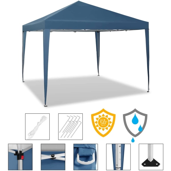 Rootz Gazebo Pop-Up telt - Vandtæt Pagoda - Solbeskyttelsesoverdækning - Robust og stabil, UV- og regnbestandig, Nem opsætning - 3 x 3 m Blå
