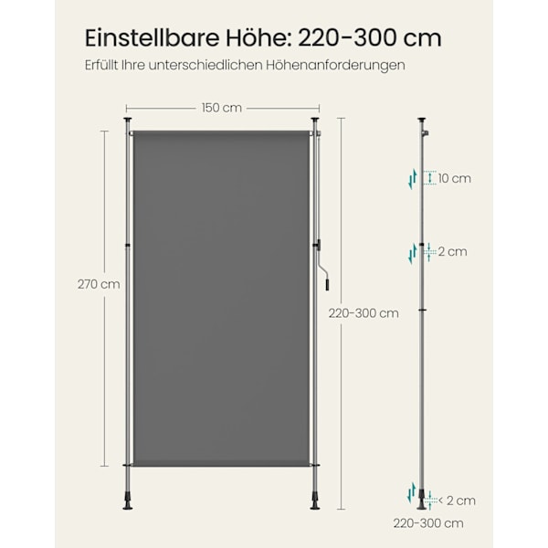 Rootz SectionRecht -marki - Säädettävä auringonvarjostin - antrasiitti markiisi - UV -suojaus - 150 x (220-300) cm