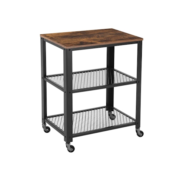 Rootz Vintage Brun-Sort Køkkenvogn - Rullevogn - Opbevaringsstativ - Spånplader og stål - 60 cm x 77,5 cm x 40 cm - 11,21 kg - 80 kg Belastningskapaci