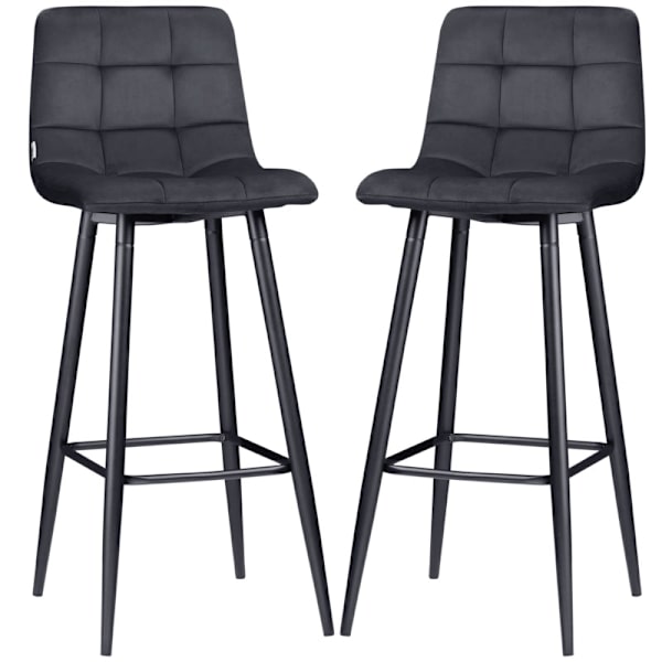 Rootz Barstole Sæt med 2 - Køkkenstole - Spisestuestole - Fløjlsstof - Stålben - 42cm x 47cm x 105cm